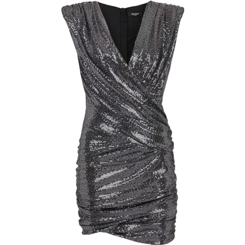 Robe courte drapée en jersey avec sequins , female, Sizes: M - Balmain - Modalova