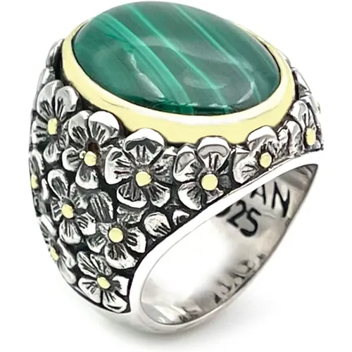 Sterling Silver Malachite Ring , unisex, Sizes: 56 MM, 58 MM, 60 MM - Jalan Jalan - Modalova