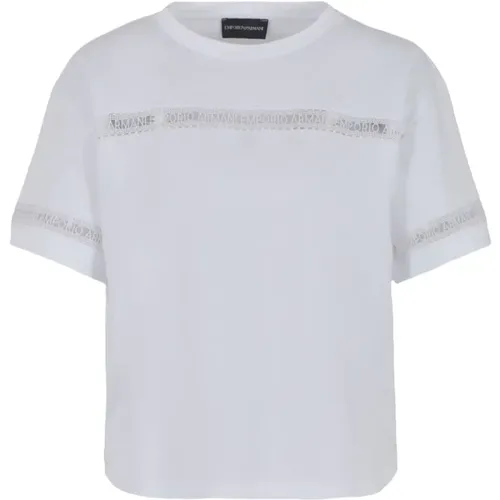 Weiße Baumwoll Logo Besticktes T-Shirt , Damen, Größe: 2XL - Emporio Armani - Modalova