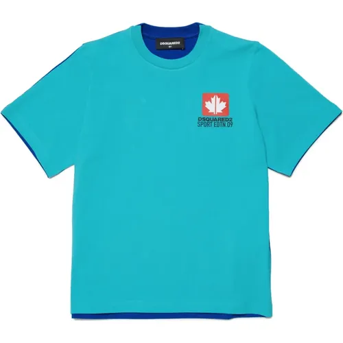 Zweifarbiges T-Shirt mit Leaf-Grafik - Dsquared2 - Modalova