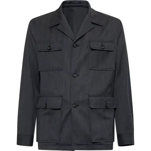 Charcoal Grey Wool Field Jacket , male, Sizes: L, M, 2XL - Tagliatore - Modalova