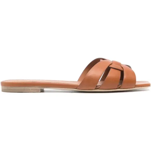 Flat Leather Calf Tribute Sandals , female, Sizes: 3 UK - Saint Laurent - Modalova