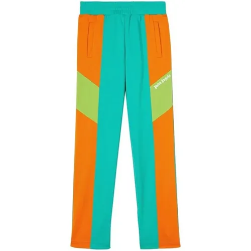 Green Polyester Trousers with Logo Print , male, Sizes: L - Palm Angels - Modalova