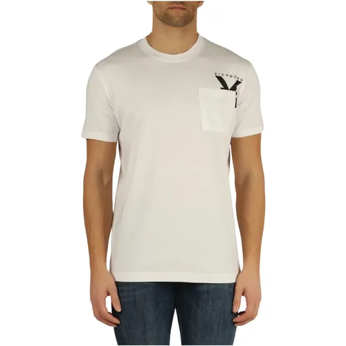 Pima Cotton T-shirt with Front Pocket , male, Sizes: M - Richmond - Modalova