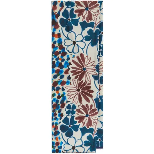 Printed Silk Habutai Stole with Wool , female, Sizes: ONE SIZE - Maliparmi - Modalova