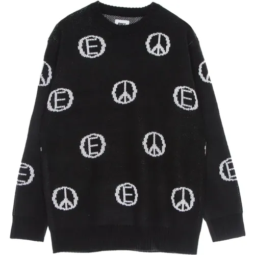 Schwarzer Crewneck Sweater mit All Over Stickerei , Herren, Größe: M - Obey - Modalova