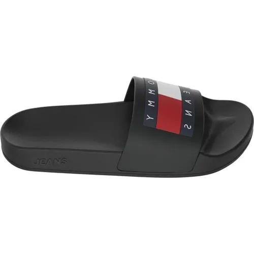 Schwarze Casual Pool Slide Flip Flops , Herren, Größe: 43 EU - Tommy Jeans - Modalova