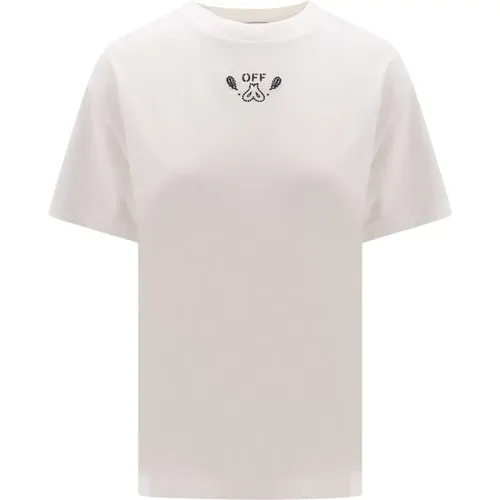 Off , Crew-neck T-Shirt with Back Arrow Logo , female, Sizes: XS, M, S - Off White - Modalova