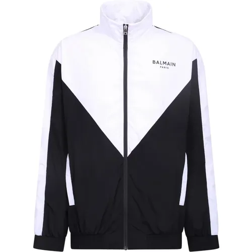 White Bi-Color Zip Blazer , male, Sizes: M - Balmain - Modalova