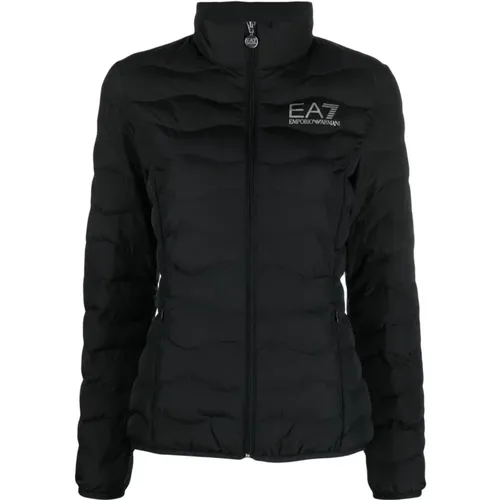 Schwarze Kapuzen-Zip-Jacke , Damen, Größe: 2XS - Emporio Armani EA7 - Modalova