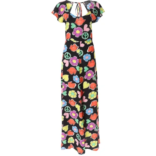 Symbol Print Long Dress , female, Sizes: M, XS, S - Moschino - Modalova