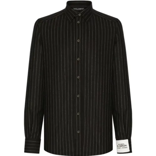 Virgin Wool Striped Shirt , male, Sizes: L, XL, M - Dolce & Gabbana - Modalova
