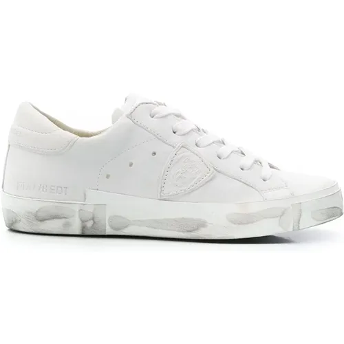 Weiße Leder Low-Top Sneakers , Damen, Größe: 38 EU - Philippe Model - Modalova