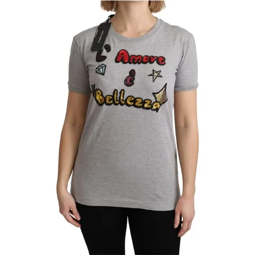 Graues Amore e Bellezza Top T-Shirt , Damen, Größe: XS - Dolce & Gabbana - Modalova