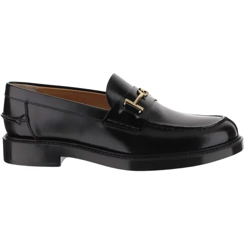 Leder Horsebit Loafers Schwarz Italien , Damen, Größe: 37 1/2 EU - TOD'S - Modalova