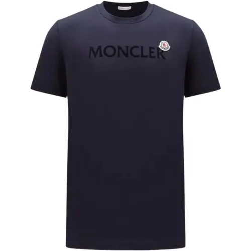 Navy Logo T-Shirt Crew Neck Short Sleeve , Herren, Größe: 2XL - Moncler - Modalova