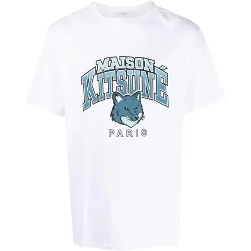 Logo-print Cotton T-shirt , male, Sizes: M, L, XL - Maison Kitsuné - Modalova