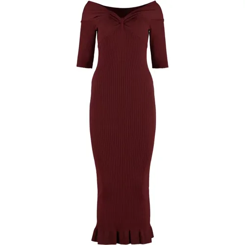 Geripptes Strick-Midi-Kleid mit Off-Shoulder-Ausschnitt , Damen, Größe: M - Philosophy di Lorenzo Serafini - Modalova