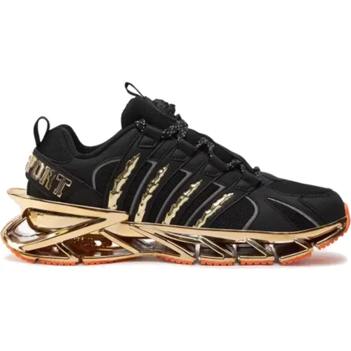 Mesh- und Leder-Laufschuh Schwarz Gold - Plein Sport - Modalova