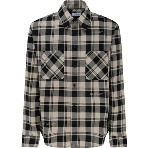 Check Print Flannel Shirt , male, Sizes: M, L - Off White - Modalova