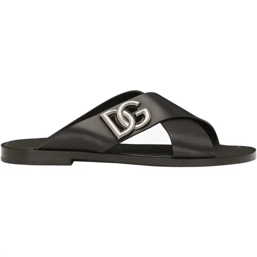 Leather Logo Sandals , male, Sizes: 8 1/2 UK - Dolce & Gabbana - Modalova