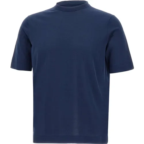 Baumwoll Crepe T-shirt Dunkel Indigo Blau - Filippo De Laurentiis - Modalova