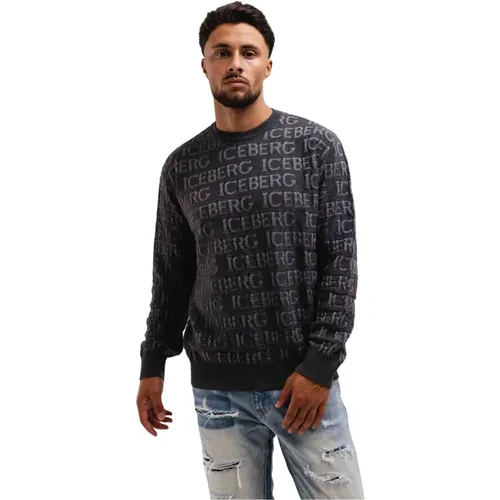 Grauer Rundhalsausschnitt Pullover Herren , Herren, Größe: 2XL - Iceberg - Modalova