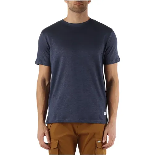 Linen T-shirt with logo patch , male, Sizes: S - Distretto12 - Modalova