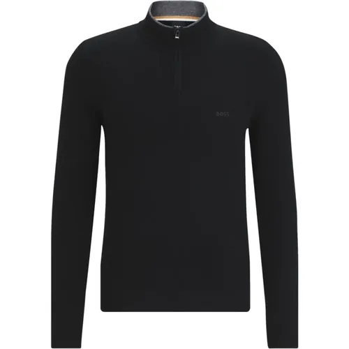 Mens Wool Turtleneck with Zip Collar and Embroidered Logo , male, Sizes: 2XL - Hugo Boss - Modalova