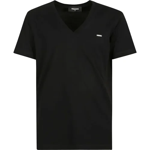 V-Neck T-Shirt with Logo , male, Sizes: M - Dsquared2 - Modalova