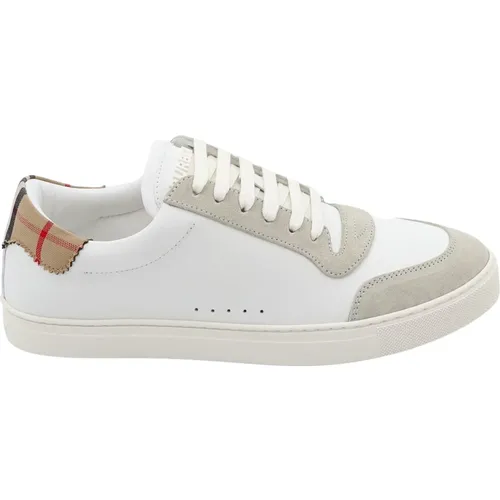White Leather Sneakers Lace-up Rubber Sole , male, Sizes: 7 UK - Burberry - Modalova