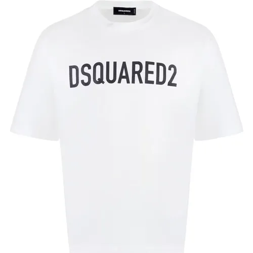 Geripptes Crew-Neck Baumwoll T-Shirt,Baumwoll-Logo-T-Shirt Gerippter Kragen,Baumwoll Logo T-Shirt - Dsquared2 - Modalova