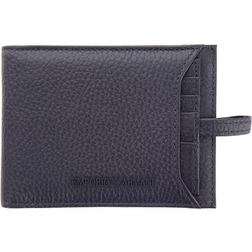 Navy Bi-fold Wallet with Logo , male, Sizes: ONE SIZE - Emporio Armani - Modalova