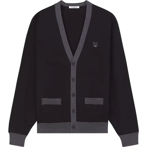 Bestickter Logo Woll-Cardigan , Herren, Größe: 2XL - Maison Kitsuné - Modalova