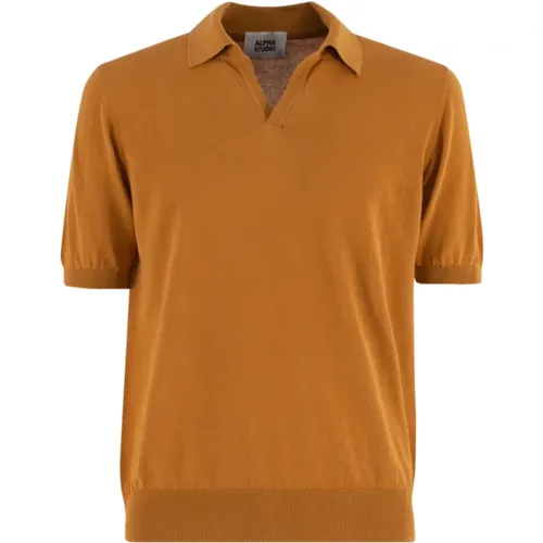 V-Ausschnitt Polo in Honigfarbe , Herren, Größe: 2XL - Alpha Studio - Modalova