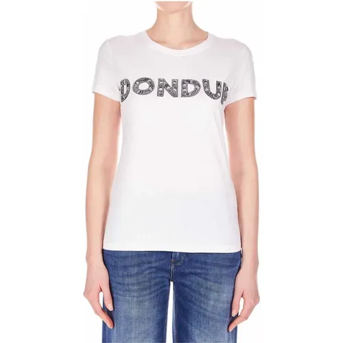 Sequin Logo Crewneck T-Shirt , female, Sizes: M - Dondup - Modalova