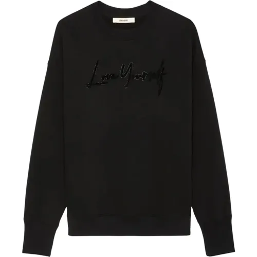 Schwarzer Oversize Love Yourself Sweatshirt mit Strass - Zadig & Voltaire - Modalova