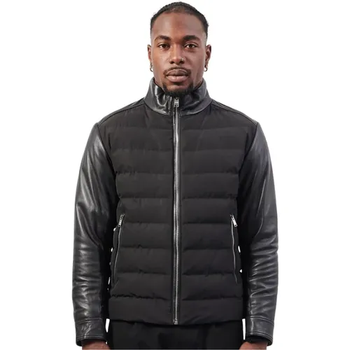 Hybrid Lederjacke mit horizontaler Steppung , Herren, Größe: 2XL - Hugo Boss - Modalova