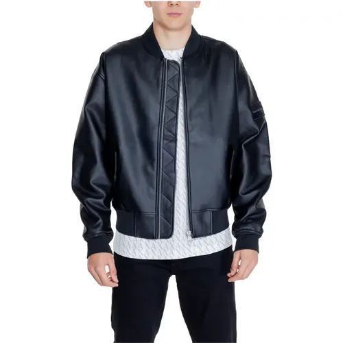Schwarze Zip-Up Jacke mit Mandarin-Kragen , Herren, Größe: XL - Calvin Klein - Modalova