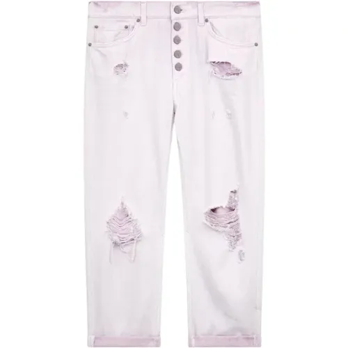 Loose fit bull denim jeans with jewel buttons , female, Sizes: W25, W29, W28, W26 - Dondup - Modalova