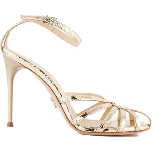 Golden High Heel Braided Sandals , female, Sizes: 6 UK, 3 UK, 4 1/2 UK, 7 UK, 5 1/2 UK, 4 UK - Sergio Levantesi - Modalova