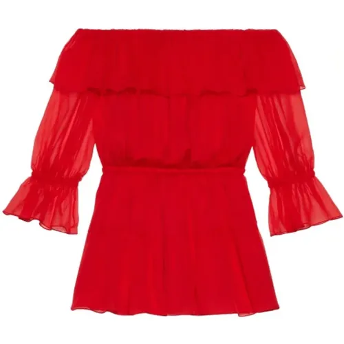 Off-shoulder silk-chiffon dress , female, Sizes: S - Gucci - Modalova