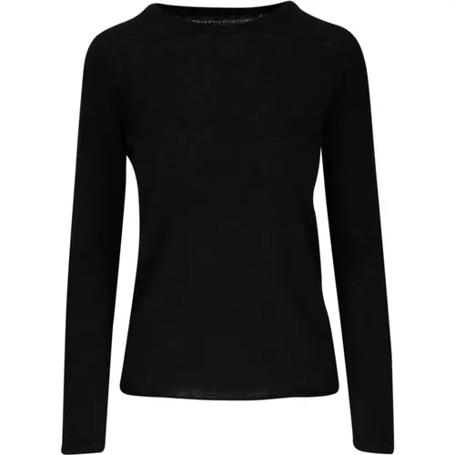 Schwarzer Sweatshirt Damenmode Ss24 , Damen, Größe: L - majestic filatures - Modalova