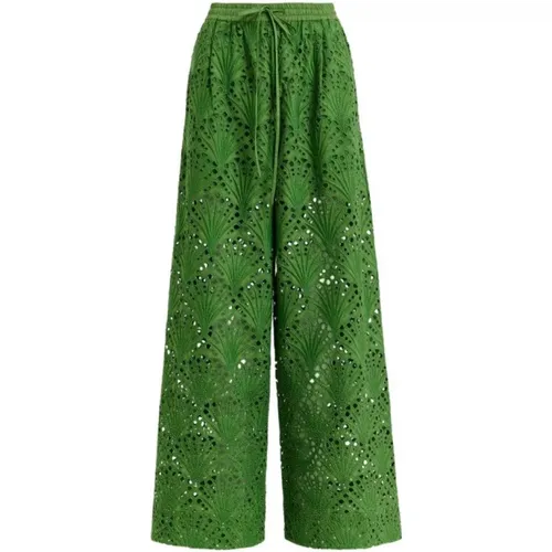 Grüne Bestickte Weite Hose , Damen, Größe: S - Essentiel Antwerp - Modalova