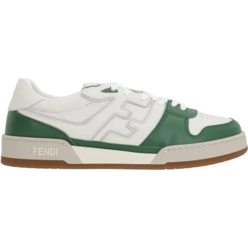 Low-top leather sneakers in white and , male, Sizes: 7 1/2 UK, 6 UK, 5 UK, 12 UK, 9 UK, 8 UK, 7 UK - Fendi - Modalova