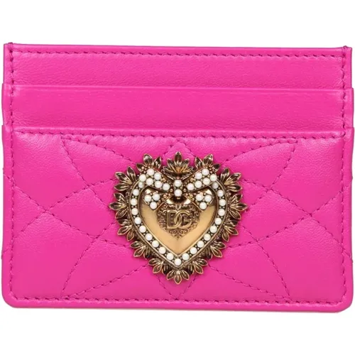 Quilted Leather Card Holder with Heart Detail , female, Sizes: ONE SIZE - Dolce & Gabbana - Modalova