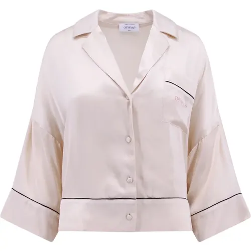 Bowling Collar Crop Shirt , female, Sizes: M - Off White - Modalova
