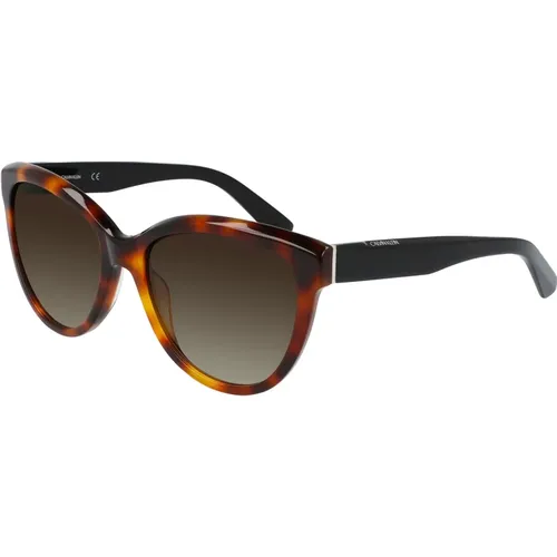 Havana/Brown Shaded Sonnenbrillen , Damen, Größe: 56 MM - Calvin Klein - Modalova