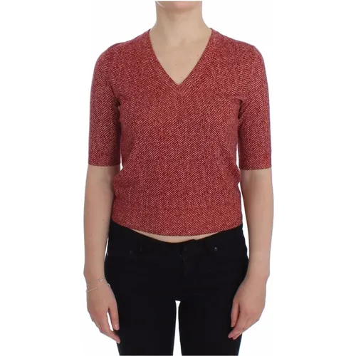 Roter Wolltweed-Pullover mit V-Ausschnitt , Damen, Größe: 2XS - Dolce & Gabbana - Modalova