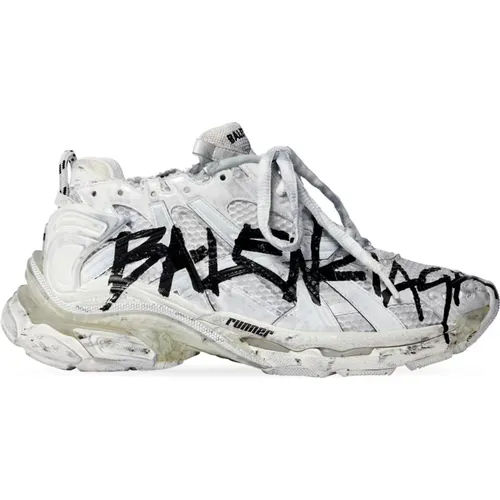 Graffiti Mesh Sneaker in White , female, Sizes: 3 UK, 5 UK, 2 UK - Balenciaga - Modalova